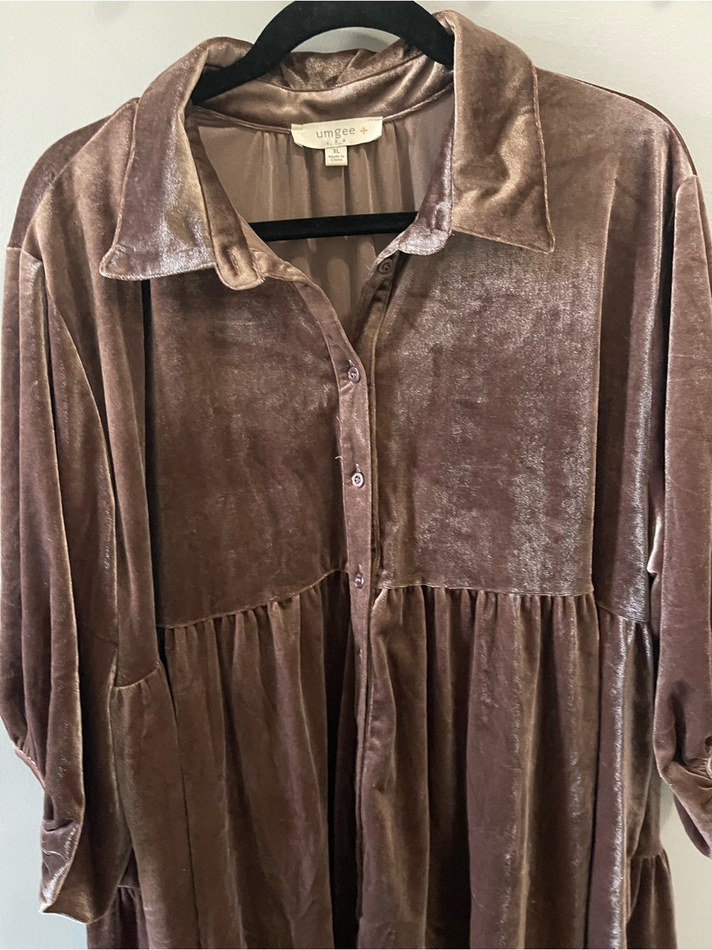 Umgee Dusty Mauve Velvet Button-Front Mini Dress XL - Picture 3 of 7